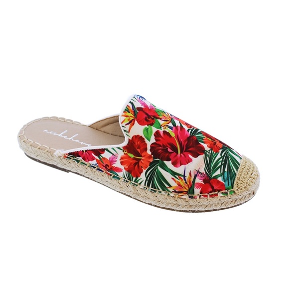 PARADISE FLORAL ESPADRILLE MULE SLIDE SLIP ON FLAT - Picture 5 of 8